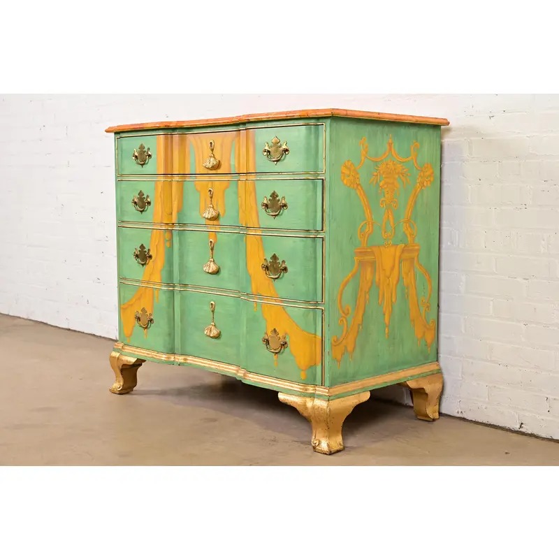 1980s Kindel Furniture Georgian Hand-Painted Block Front Chest of Drawers - Image 3
