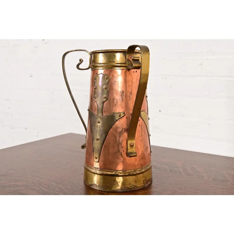 Antique Stickley Brothers Arts & Crafts Three-Handled Large Copper and Brass Vase - Image 3