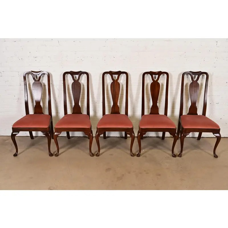 Henredon Queen Anne Solid Mahogany Dining Chairs, Set of Five - Image 3