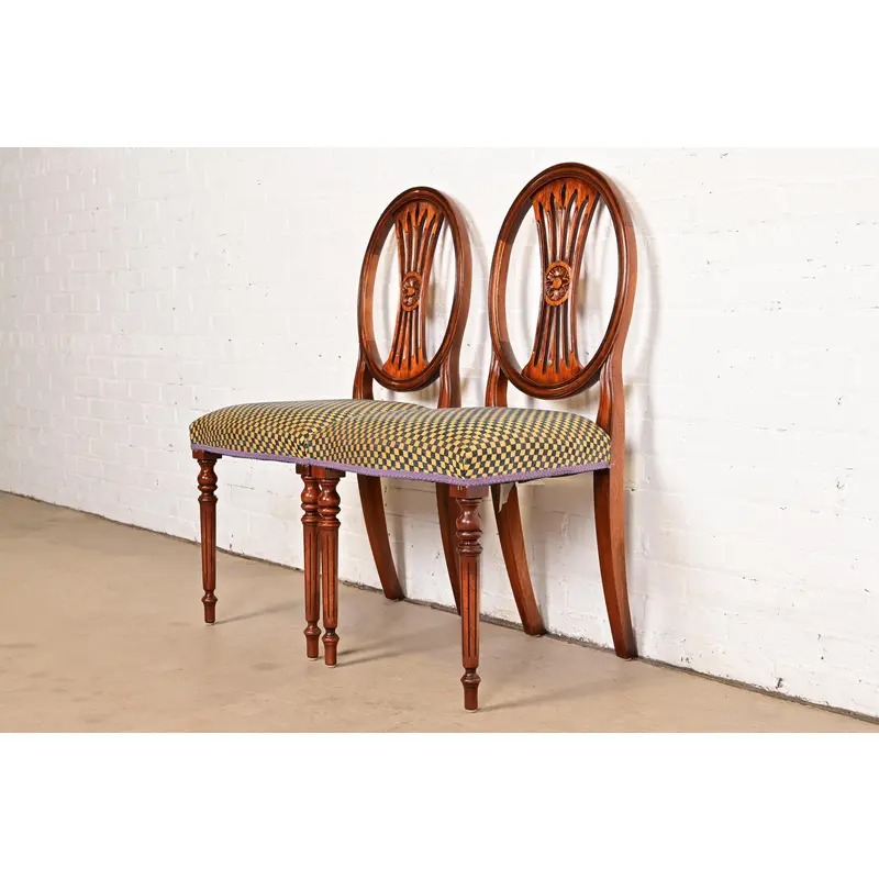 Hepplewhite Carved Mahogany Side Chairs or Dining Chairs by Bevan Funnell, Pair - Image 3