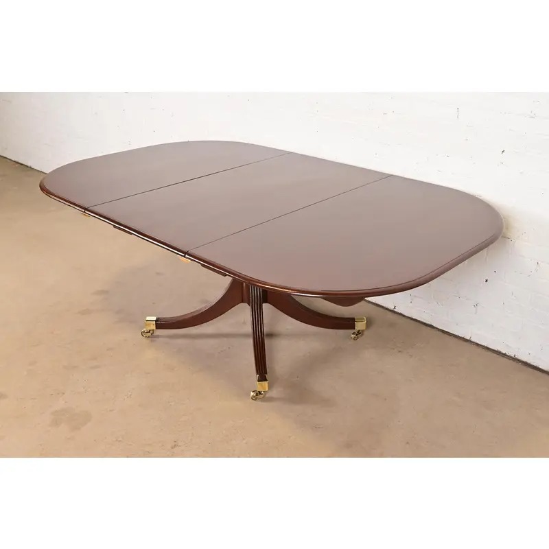 Reeder of London Antique English Regency Carved Mahogany Pedestal Extension Dining Table, Newly Restored - Image 3