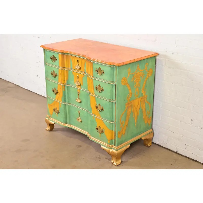 1980s Kindel Furniture Georgian Hand-Painted Block Front Chest of Drawers - Image 4