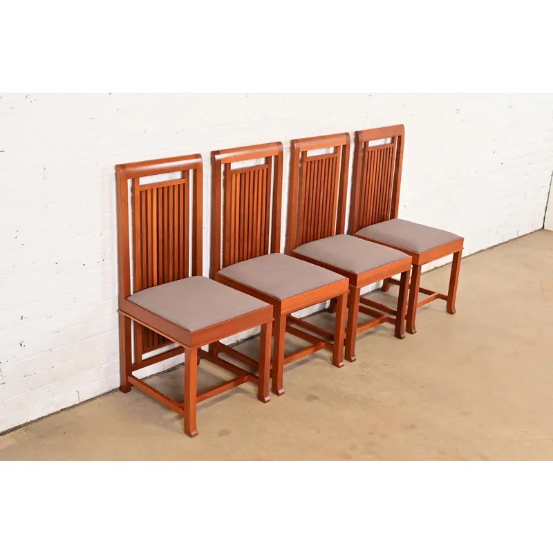 Frank Lloyd Wright for Cassina Arts & Crafts Cherry Wood Dining Chairs, Set of Four - Image 4
