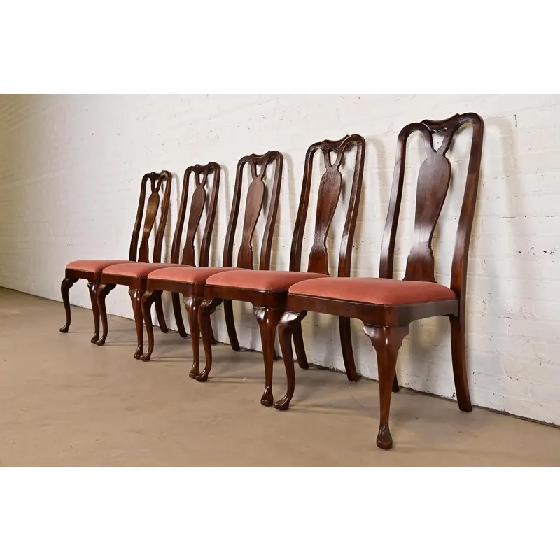Henredon Queen Anne Solid Mahogany Dining Chairs, Set of Five - Image 4