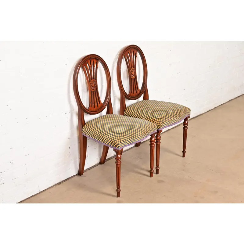 Hepplewhite Carved Mahogany Side Chairs or Dining Chairs by Bevan Funnell, Pair - Image 4