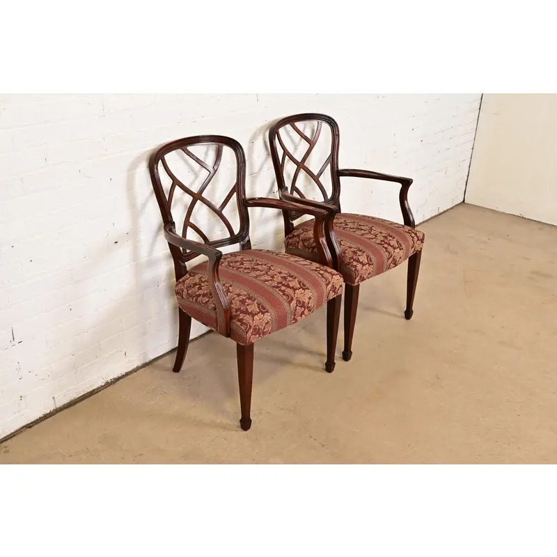 Kindel Furniture Federal Carved Mahogany Arm Chairs, Pair - Image 4