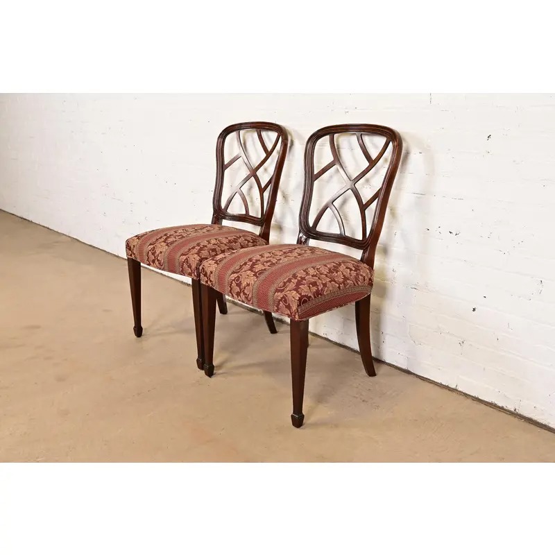 Kindel Furniture Federal Carved Mahogany Side Chairs or Dining Chairs, Pair - Image 4