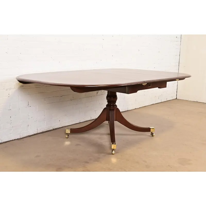 Reeder of London Antique English Regency Carved Mahogany Pedestal Extension Dining Table, Newly Restored - Image 4