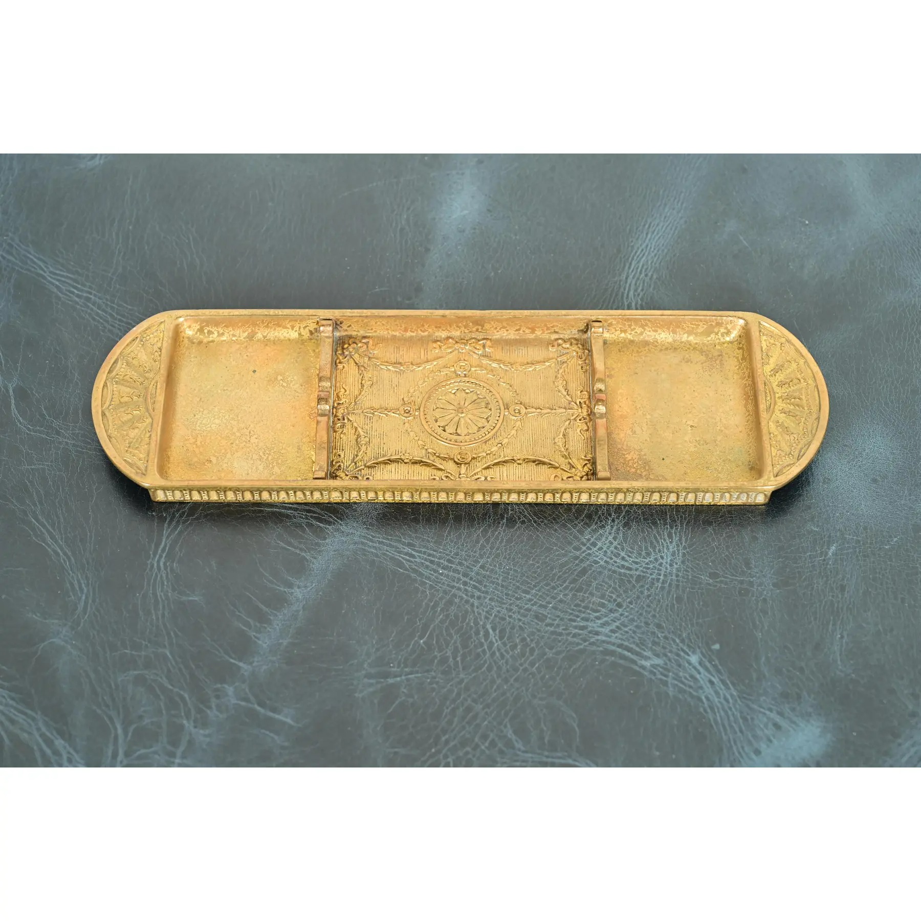 Tiffany Studios New York Adam Pattern Bronze Doré Pen Tray