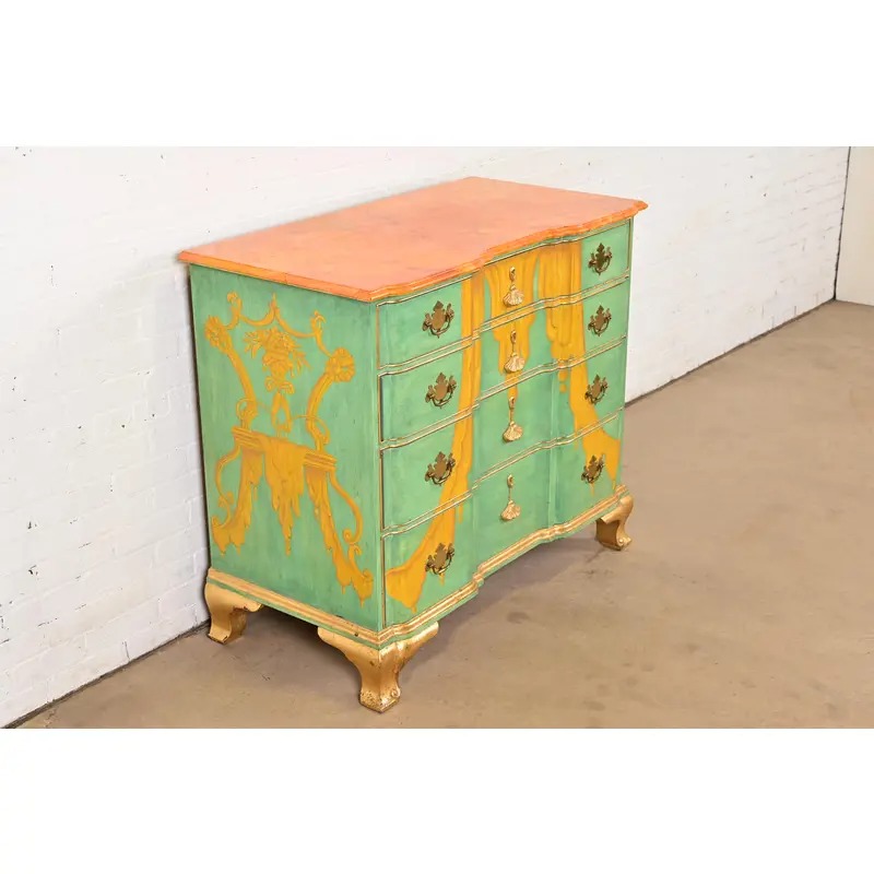 1980s Kindel Furniture Georgian Hand-Painted Block Front Chest of Drawers - Image 5
