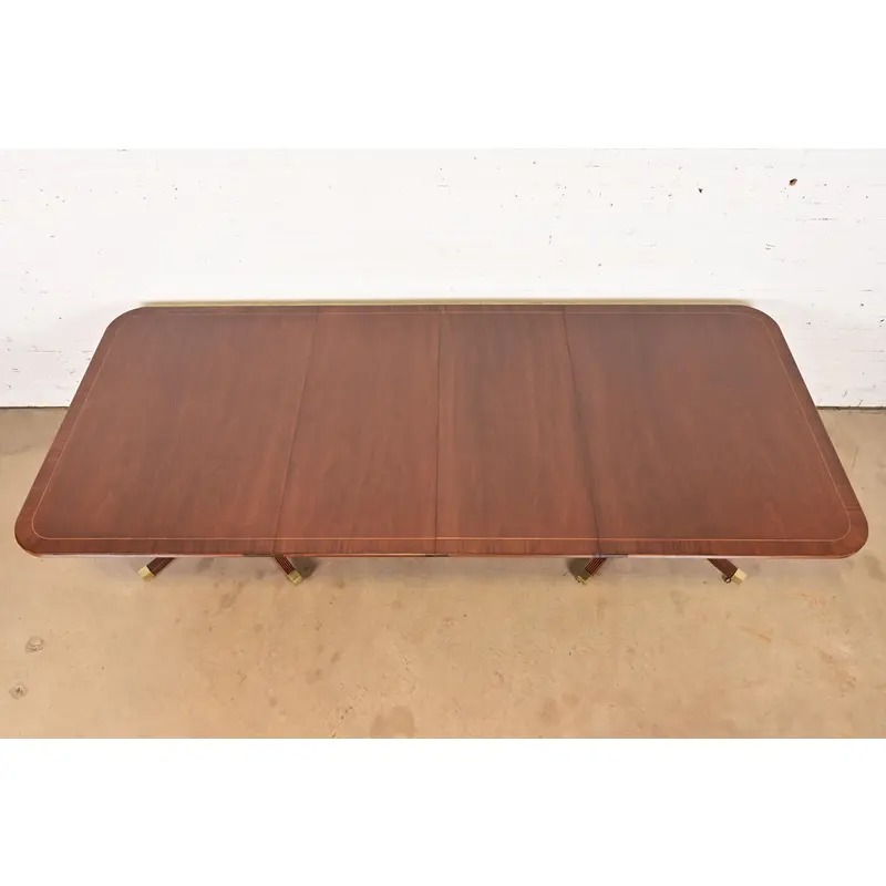 Baker Furniture Historic Charleston Georgian Banded Mahogany Double Pedestal Extension Dining Table, Newly Refinished - Image 5