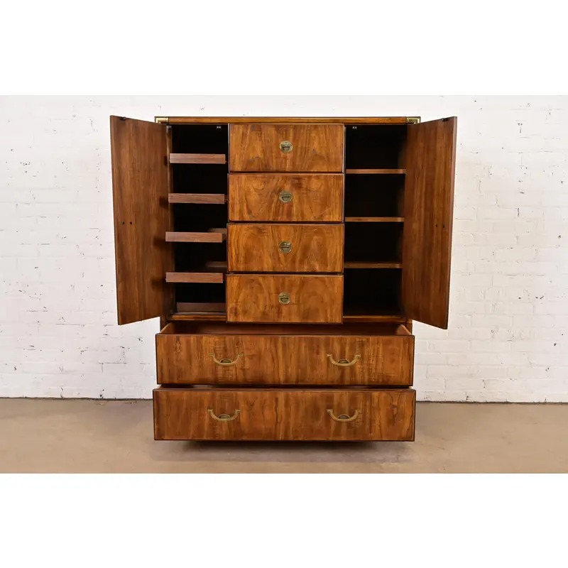 Drexel Heritage Hollywood Regency Campaign Walnut Gentleman's Chest or Armoire Dresser - Image 5
