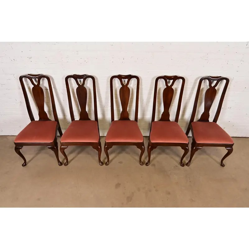 Henredon Queen Anne Solid Mahogany Dining Chairs, Set of Five - Image 5