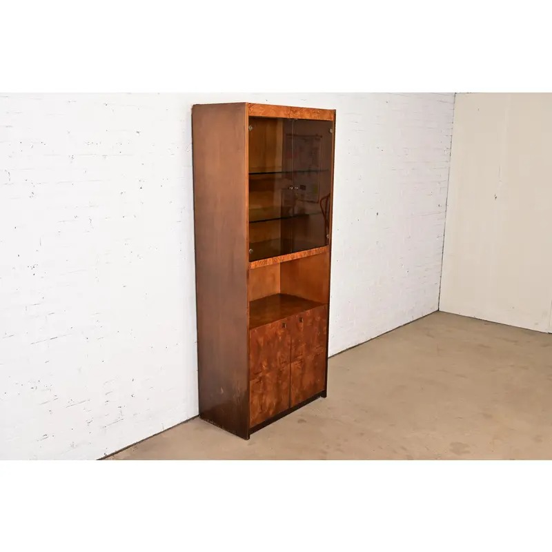 Jack Cartwright for Founders Burl Wood Lighted Bookcase or Bar Cabinet, Circa 1970s - Image 5