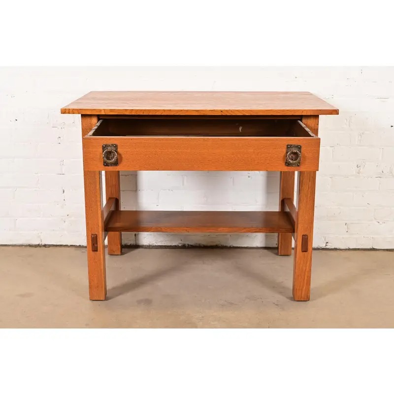 Lifetime Furniture Antique Mission Oak Arts & Crafts Desk or Library Table, Circa 1910 - Image 5