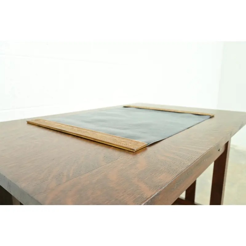 Tiffany Studios New York Adam Pattern Bronze Doré Blotter Ends With Leather Desk Blotter - Image 5