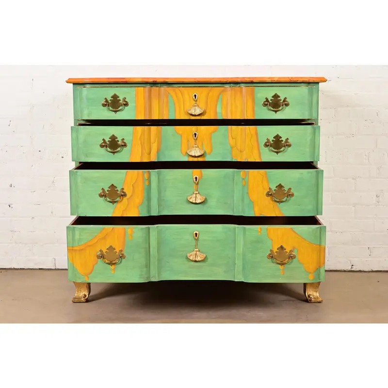 1980s Kindel Furniture Georgian Hand-Painted Block Front Chest of Drawers - Image 6