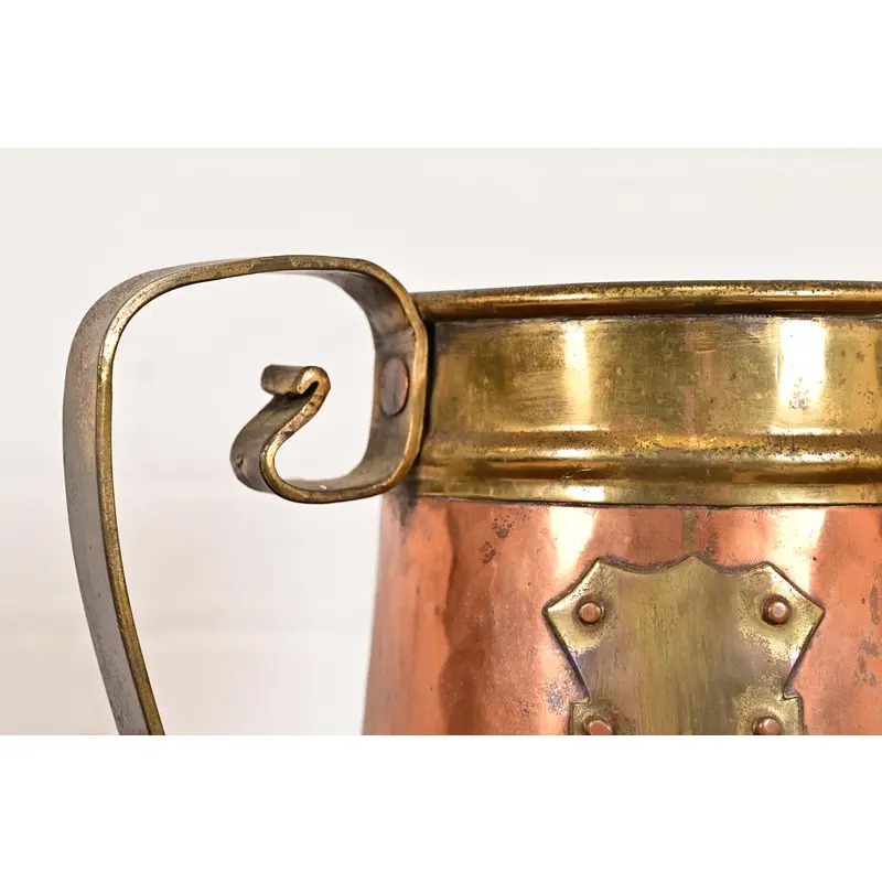 Antique Stickley Brothers Arts & Crafts Three-Handled Large Copper and Brass Vase - Image 6
