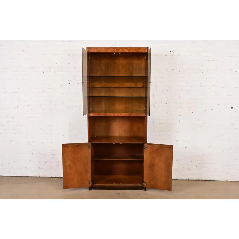 Jack Cartwright for Founders Burl Wood Lighted Bookcase or Bar Cabinet, Circa 1970s - Image 6