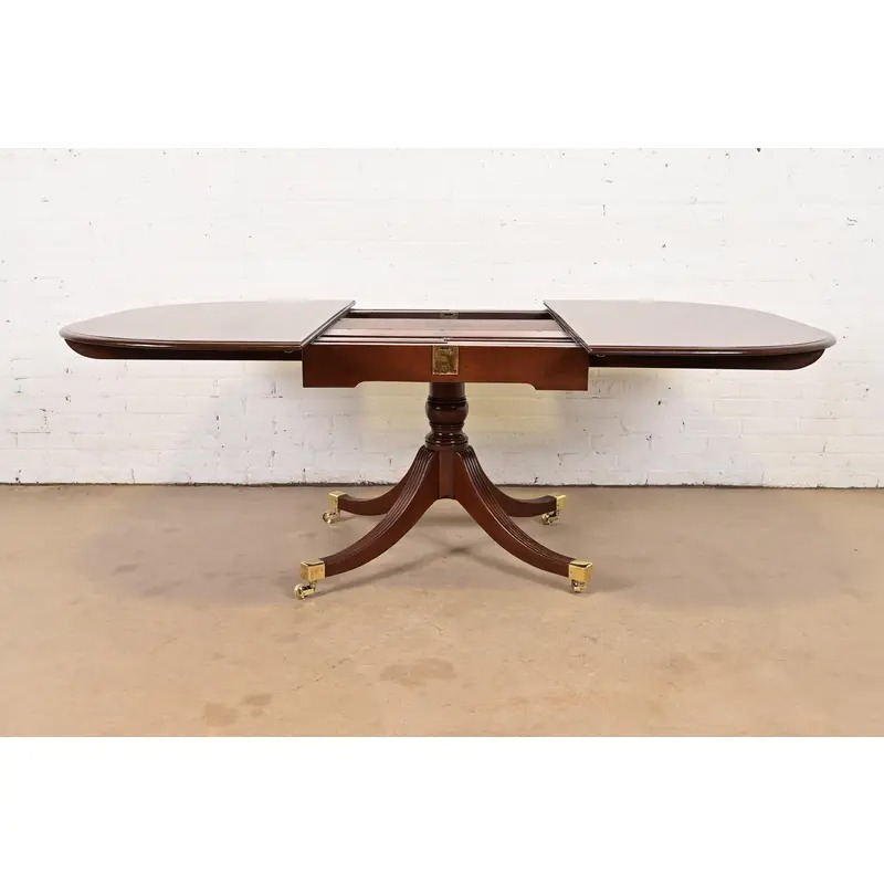 Reeder of London Antique English Regency Carved Mahogany Pedestal Extension Dining Table, Newly Restored - Image 6