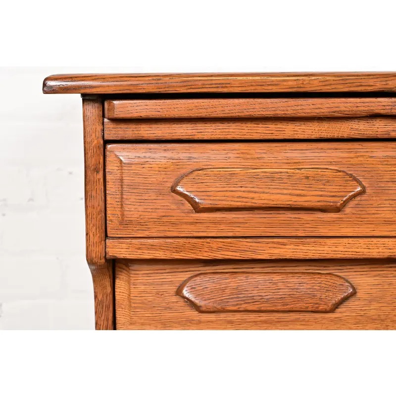 Antique Arts & Crafts Carved Oak Five-Drawer Flat File or Chest of Drawers, Circa 1900 - Image 7