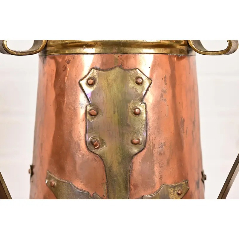 Antique Stickley Brothers Arts & Crafts Three-Handled Large Copper and Brass Vase - Image 7