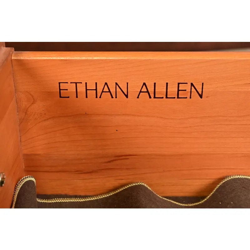 Ethan Allen Georgian Solid Cherry Wood Breakfront Bookcase Cabinet - Image 7