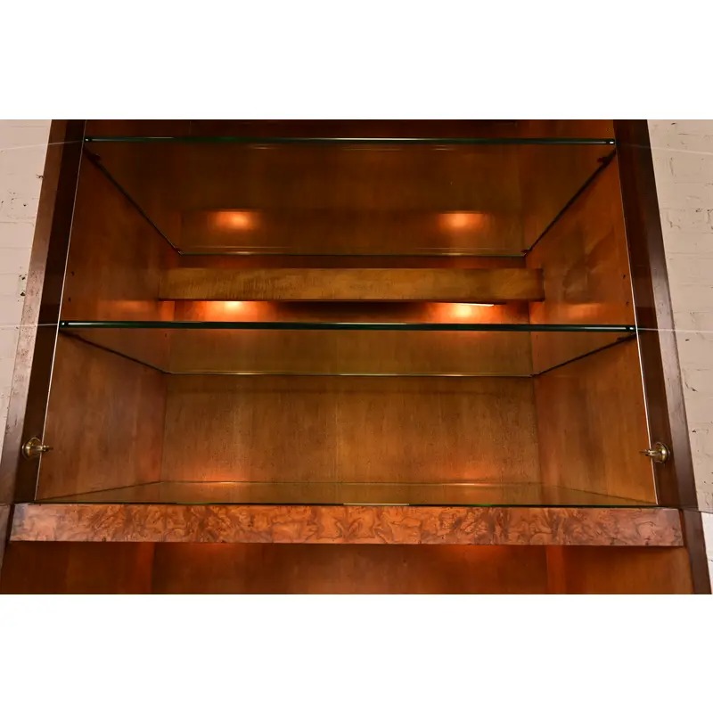 Jack Cartwright for Founders Burl Wood Lighted Bookcase or Bar Cabinet, Circa 1970s - Image 7