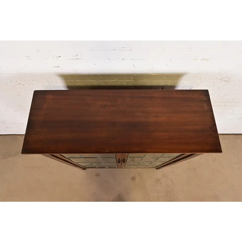 Limbert Style Mission Arts & Crafts Mahogany Leaded Glass Front Double Bookcase Cabinet, Circa 1900 - Image 7