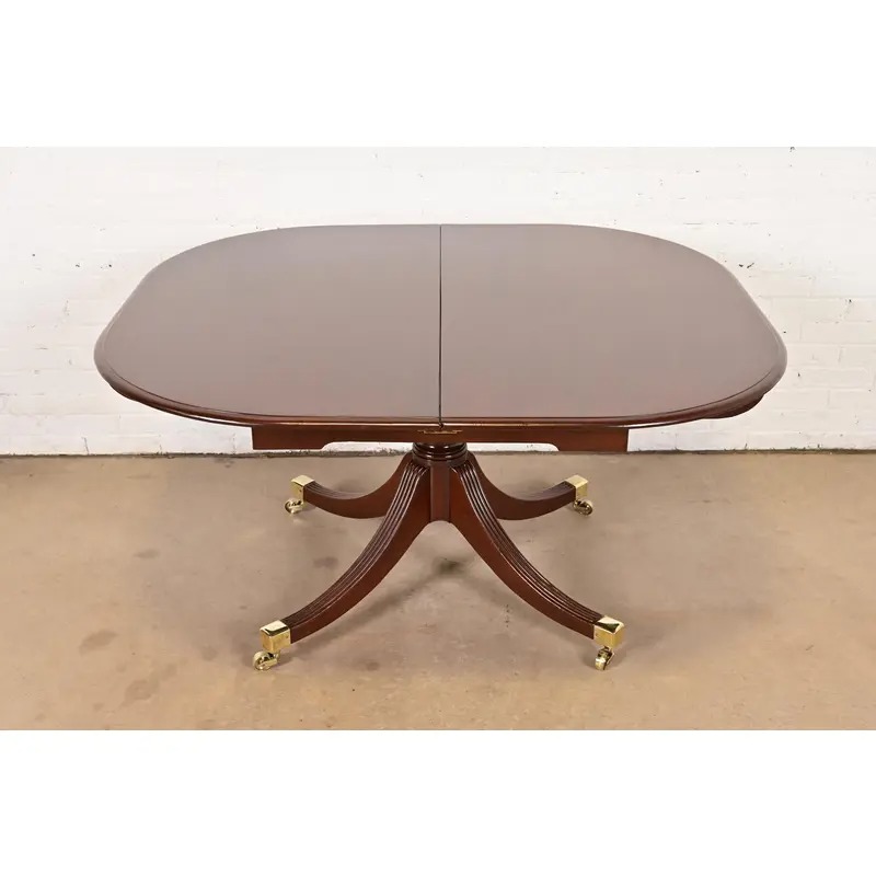 Reeder of London Antique English Regency Carved Mahogany Pedestal Extension Dining Table, Newly Restored - Image 7