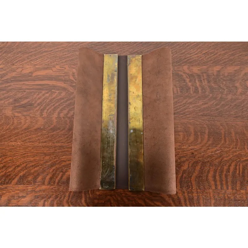 Tiffany Studios New York "Adam" Pattern Bronze Doré Blotter Ends With Leather Desk Blotter - Image 7