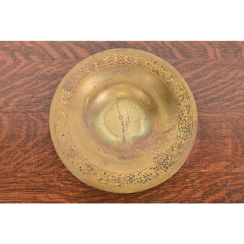 Tiffany Studios New York Bronze Doré Shallow Bowl or Plate With Decorative Border