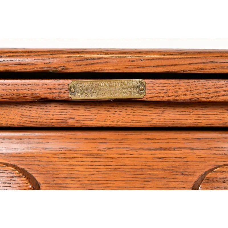 Antique Arts & Crafts Carved Oak Five-Drawer Flat File or Chest of Drawers, Circa 1900 - Image 8