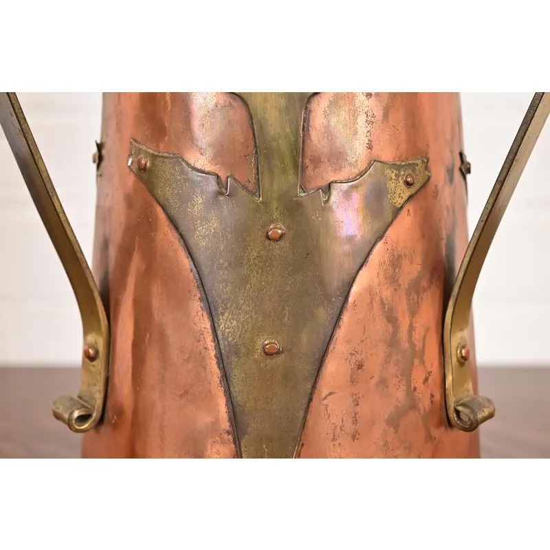 Antique Stickley Brothers Arts & Crafts Three-Handled Large Copper and Brass Vase - Image 8