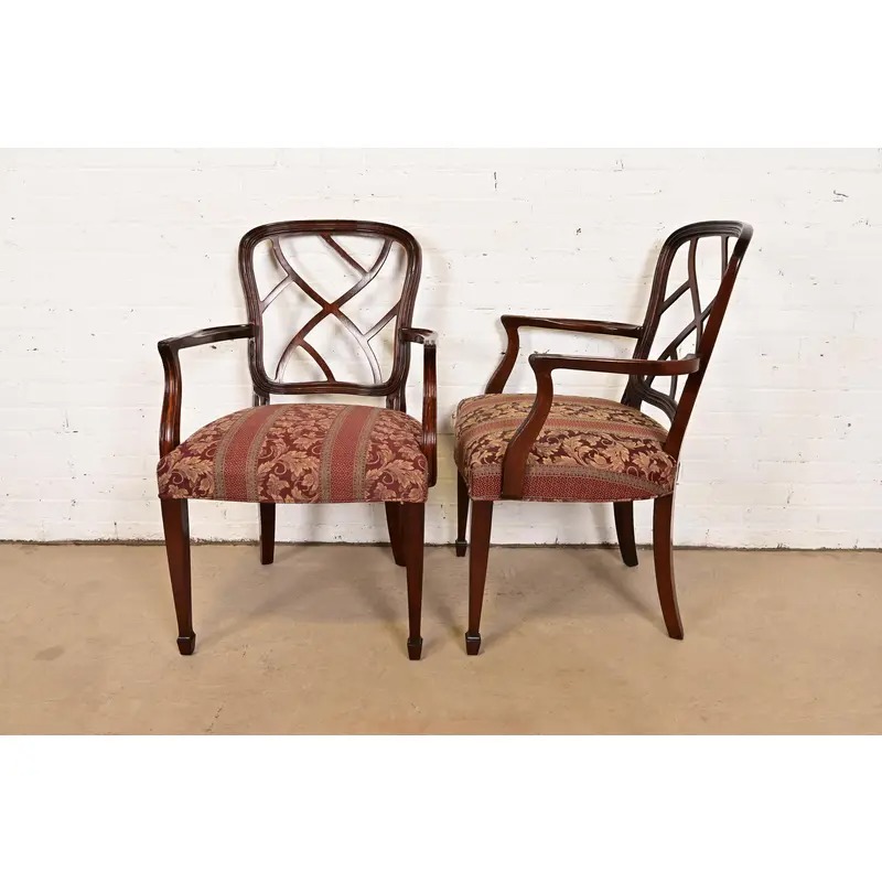 Kindel Furniture Federal Carved Mahogany Arm Chairs, Pair - Image 8