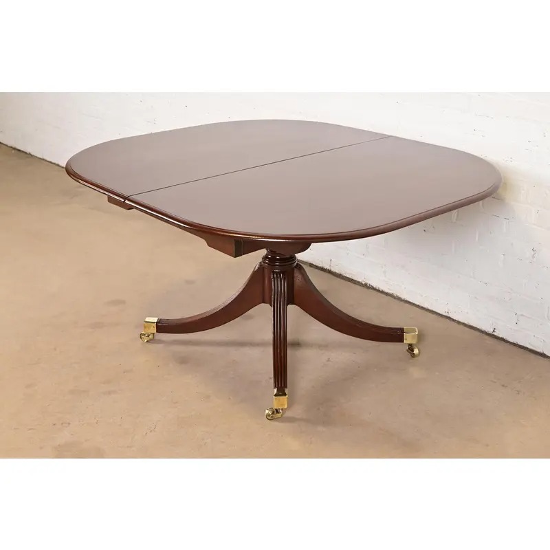 Reeder of London Antique English Regency Carved Mahogany Pedestal Extension Dining Table, Newly Restored - Image 8