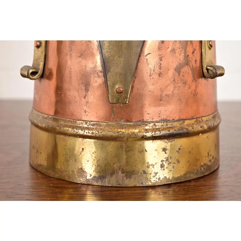 Antique Stickley Brothers Arts & Crafts Three-Handled Large Copper and Brass Vase - Image 9
