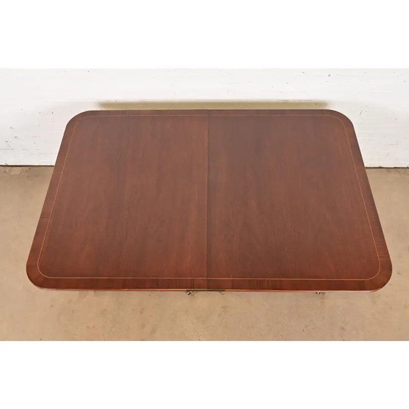 Baker Furniture Historic Charleston Georgian Banded Mahogany Double Pedestal Extension Dining Table, Newly Refinished - Image 9