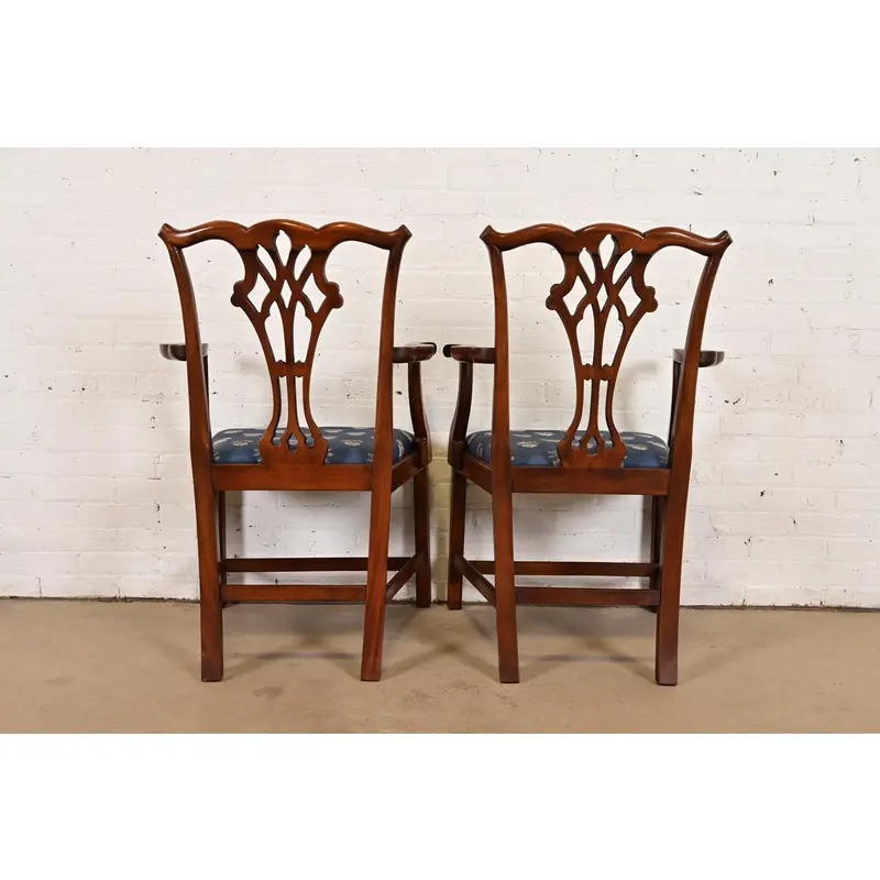 Baker Furniture Style Georgian Carved Mahogany Armchairs, Pair - Image 9