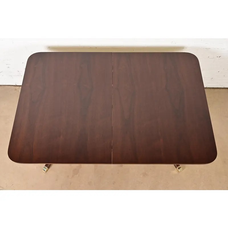 Baker Furniture Style Georgian Mahogany Double Pedestal Extension Dining Table, Newly Refinished - Image 9