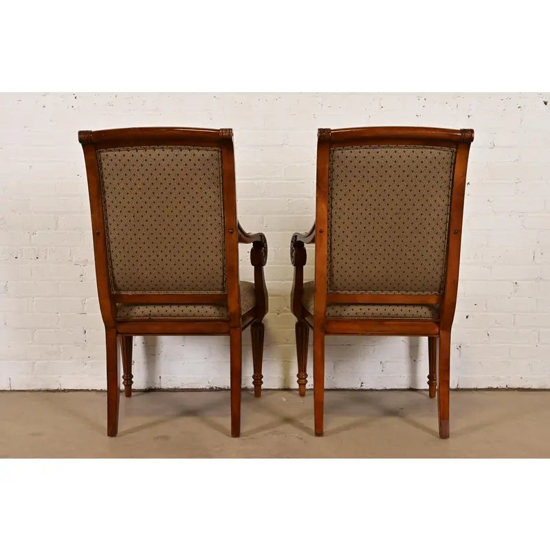 Ethan Allen French Regency Louis XVI Carved Cherry Wood Upholstered Armchairs, Pair - Image 9