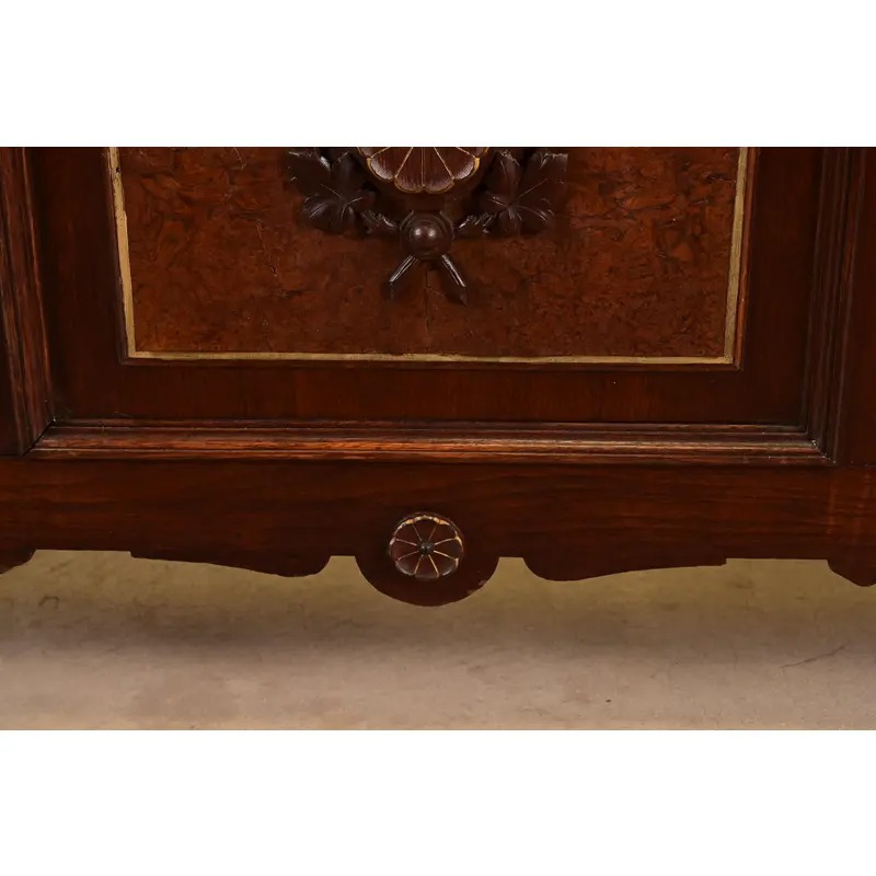 Herter Brothers Style Antique Victorian Carved Walnut and Burl Wood Full Size Bed, Circa 1880s - Image 9