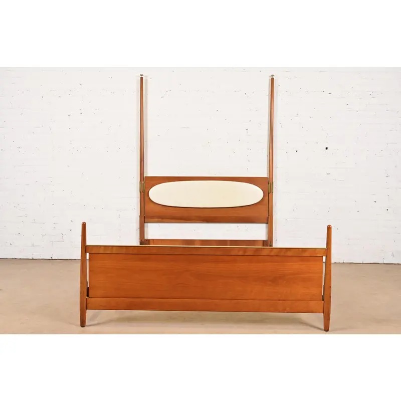 Kipp Stewart for Drexel Sun Coast Mid-Century Modern Cherry Wood Full Size Poster Bed, 1960s