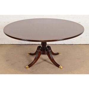Baker Furniture Georgian Banded Mahogany Pedestal Dining Table, Newly Refinished