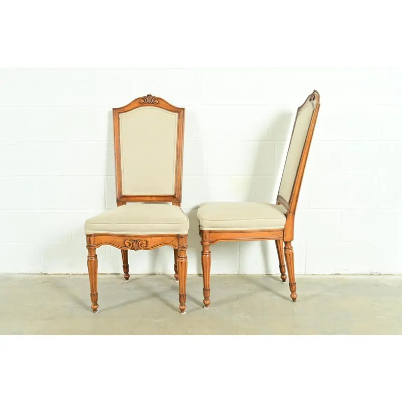 Baker Furniture Style French Regency Louis XVI Carved Walnut Side Chairs or Dining Chairs, Pair - Image 10