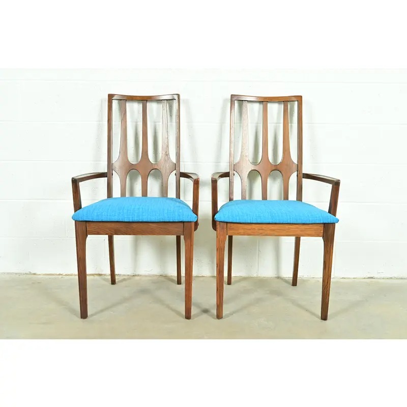 Broyhill Brasilia Mid-Century Modern Sculpted Walnut High Back Armchairs, Pair