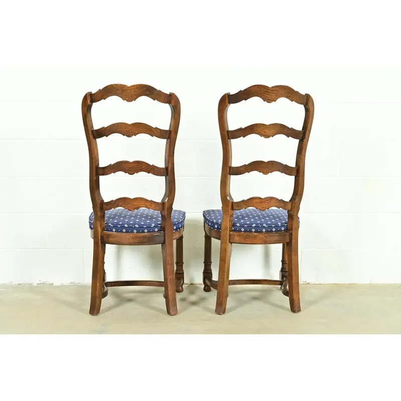 Century Furniture French Country Carved Solid Oak Ladder Back Dining Chairs, Set of Four - Image 10