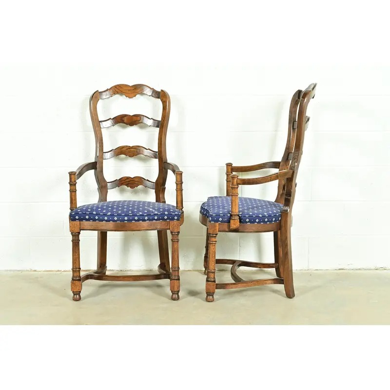 Century Furniture French Country Carved Solid Oak Ladder Back Dining Chairs, Set of Six - Image 10
