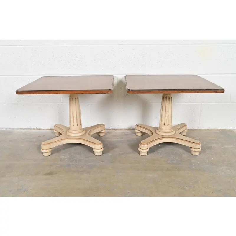 Heritage Furniture Regency Walnut Pedestal Tea Tables or Occasional Side Tables, Pair - Image 10