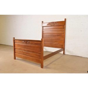 Herter Brothers Style Antique Eastlake Victorian Carved Walnut Full Size Bed, Circa 1880s